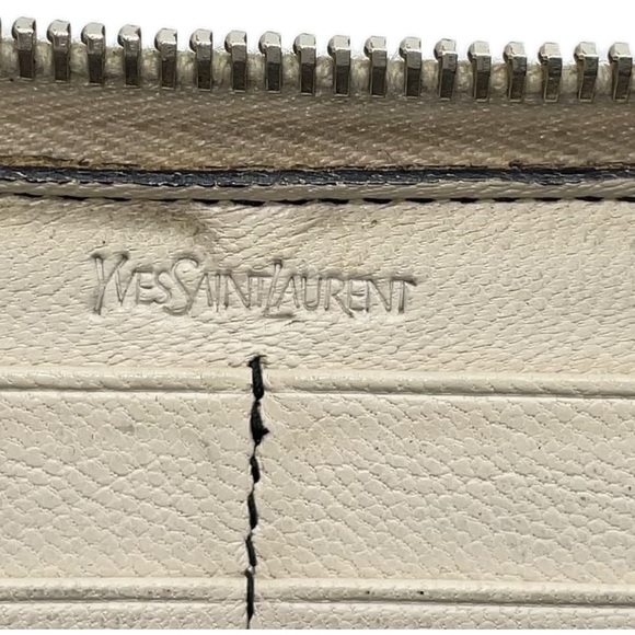 Yves Saint Laurent YSL Black Patent Leather Wallet White Accents & Box Rare - Picture 4 of 15